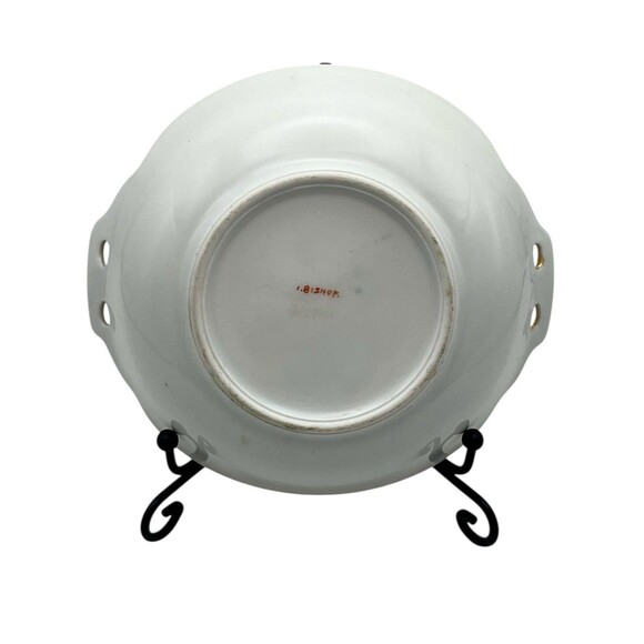 Antique Hand Painted Japan 5” Porcelain Dish Pink Roses Gold Trim Handles - Picture 3 of 6